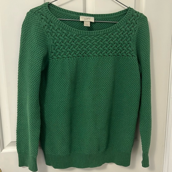 LOFT WIDE CREWNECK GREEN KNIT SWEATER - Picture 1 of 5